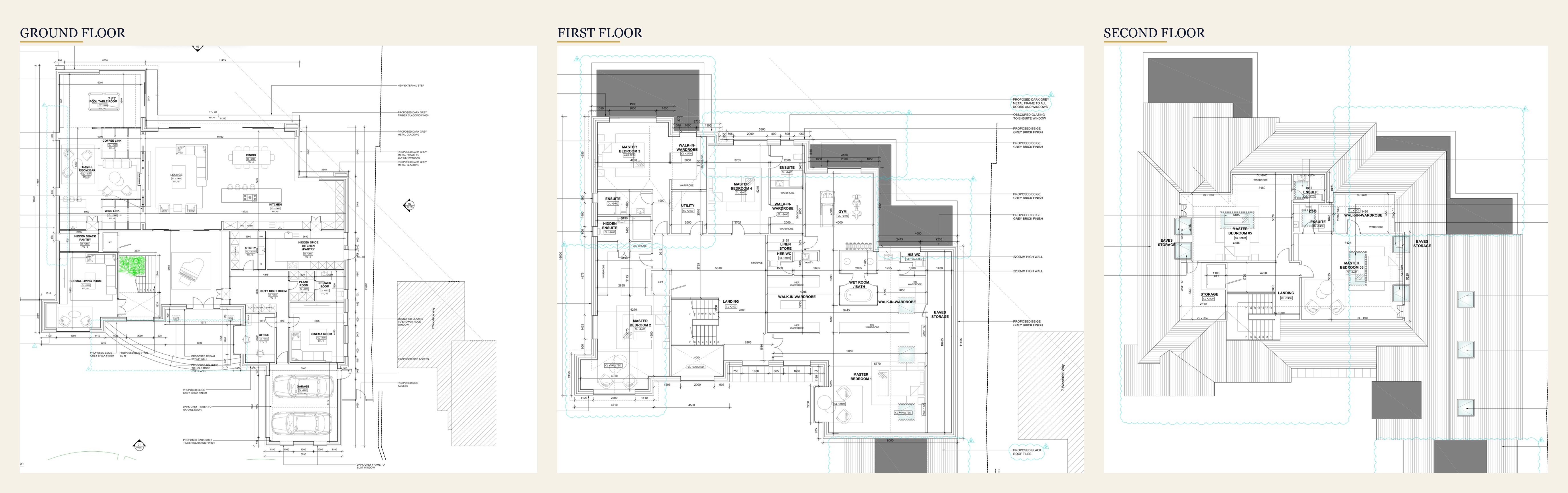 Approved floor plans — Woodside Way, Solihull (ground, first, second floors)
